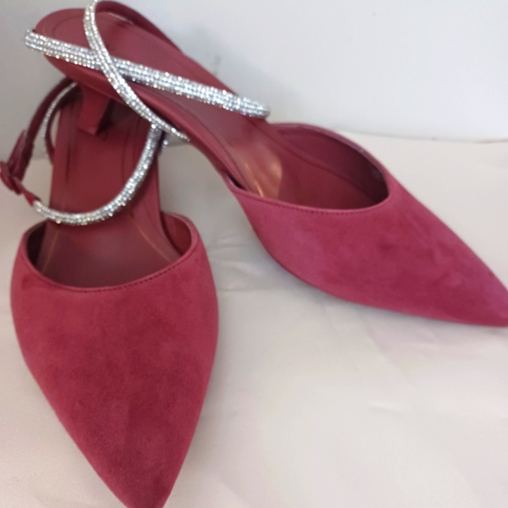 Vionic Mauve Jacynda Suede Kitten Heels-With Rhinestone Straps-  Size 10 (Med)